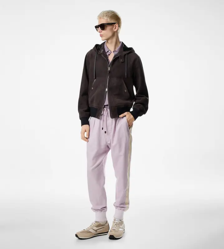 SUEDE HOODED BLOUSON CLAY online